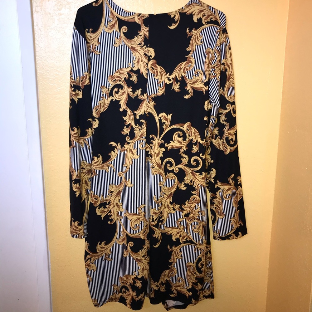 Black and white stripes dress with gold designs